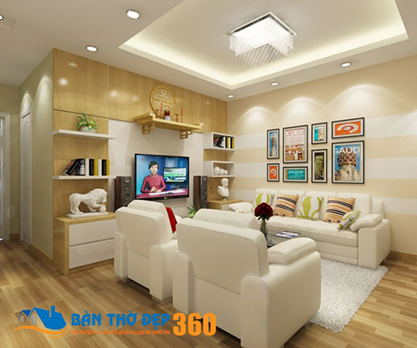 Bàn thờ nhà chung cư treo tường hoa sen đẹp.