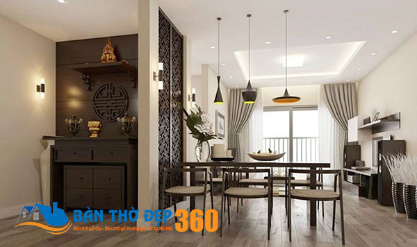 bàn thờ nhà chung cư có màu sắc gỗ thuần khiết