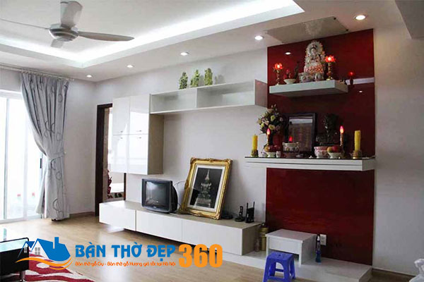 Mẫu bàn thờ treo tường cho nhà chung cư hoa văn đẹp